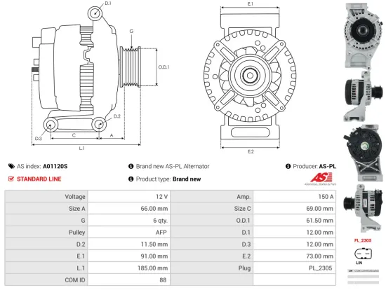 Generator 12 V AS-PL A01120S Bild Generator 12 V AS-PL A01120S