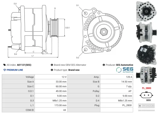 Generator 12 V AS-PL A01121(SEG) Bild Generator 12 V AS-PL A01121(SEG)