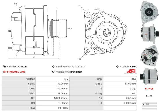 Generator 12 V AS-PL A01122S Bild Generator 12 V AS-PL A01122S
