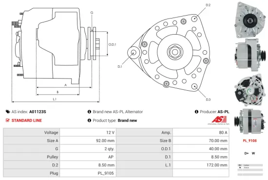Generator 12 V AS-PL A01123S Bild Generator 12 V AS-PL A01123S