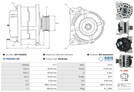 Generator 12 V AS-PL A01124(SEG) Bild Generator 12 V AS-PL A01124(SEG)