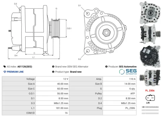 Generator 12 V AS-PL A01126(SEG) Bild Generator 12 V AS-PL A01126(SEG)
