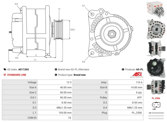 Generator 12 V AS-PL A01126S Bild Generator 12 V AS-PL A01126S