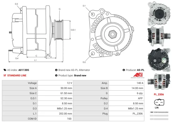 Generator 12 V AS-PL A01130S Bild Generator 12 V AS-PL A01130S
