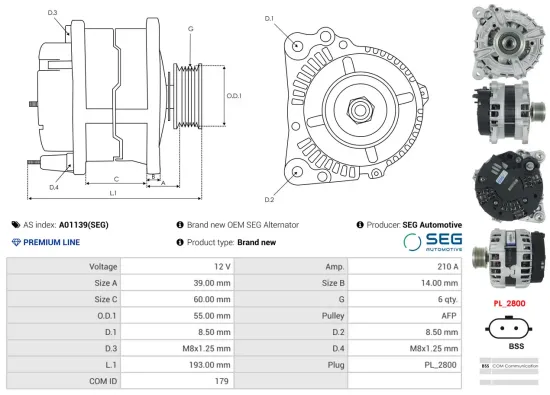Generator 12 V AS-PL A01139(SEG) Bild Generator 12 V AS-PL A01139(SEG)