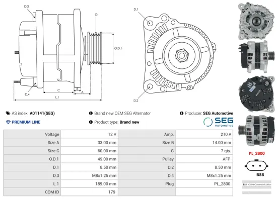 Generator 12 V AS-PL A01141(SEG) Bild Generator 12 V AS-PL A01141(SEG)