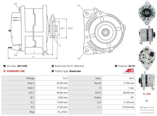 Generator 12 V AS-PL A01143S Bild Generator 12 V AS-PL A01143S