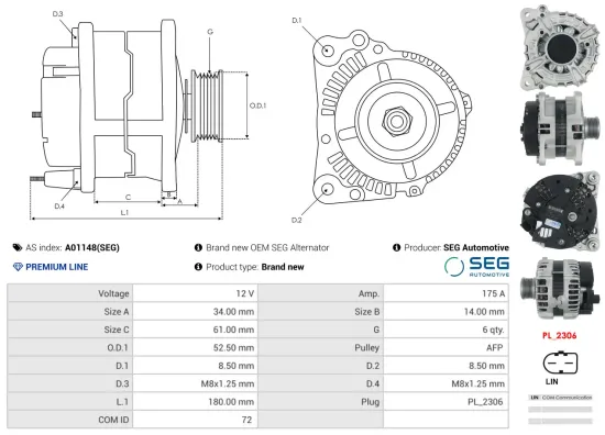Generator 12 V AS-PL A01148(SEG) Bild Generator 12 V AS-PL A01148(SEG)
