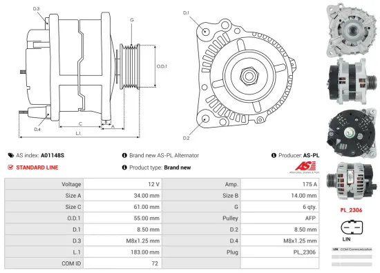 Generator 12 V AS-PL A01148S Bild Generator 12 V AS-PL A01148S
