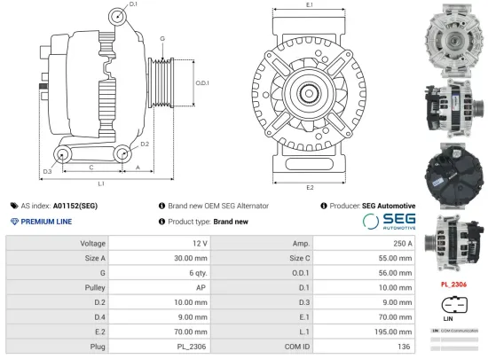 Generator 12 V AS-PL A01152(SEG) Bild Generator 12 V AS-PL A01152(SEG)
