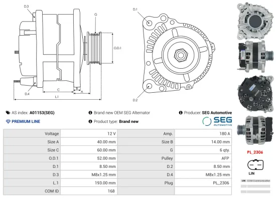 Generator 12 V AS-PL A01153(SEG) Bild Generator 12 V AS-PL A01153(SEG)
