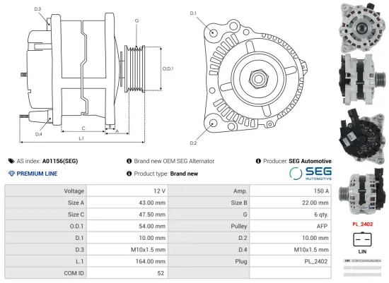 Generator 12 V AS-PL A01156(SEG) Bild Generator 12 V AS-PL A01156(SEG)