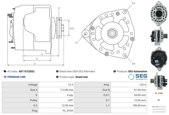 Generator 12 V AS-PL A01157(SEG) Bild Generator 12 V AS-PL A01157(SEG)