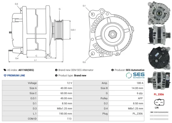 Generator 12 V AS-PL A01160(SEG) Bild Generator 12 V AS-PL A01160(SEG)