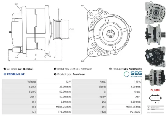 Generator 12 V AS-PL A01161(SEG) Bild Generator 12 V AS-PL A01161(SEG)