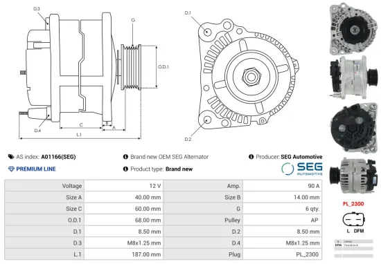 Generator 12 V AS-PL A01166(SEG) Bild Generator 12 V AS-PL A01166(SEG)