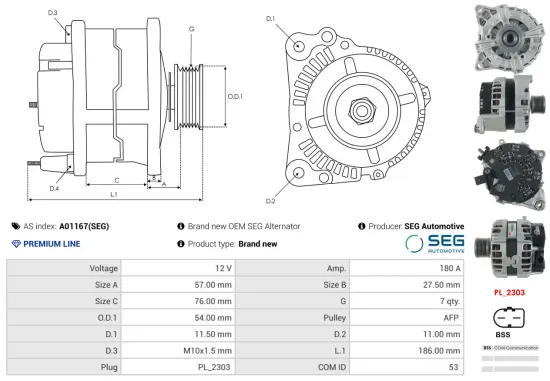 Generator 12 V AS-PL A01167(SEG) Bild Generator 12 V AS-PL A01167(SEG)