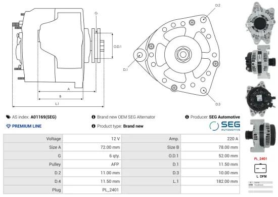 Generator 12 V AS-PL A01169(SEG) Bild Generator 12 V AS-PL A01169(SEG)