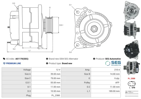 Generator 12 V AS-PL A01170(SEG) Bild Generator 12 V AS-PL A01170(SEG)