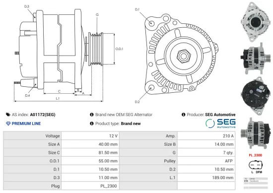 Generator 12 V AS-PL A01172(SEG) Bild Generator 12 V AS-PL A01172(SEG)