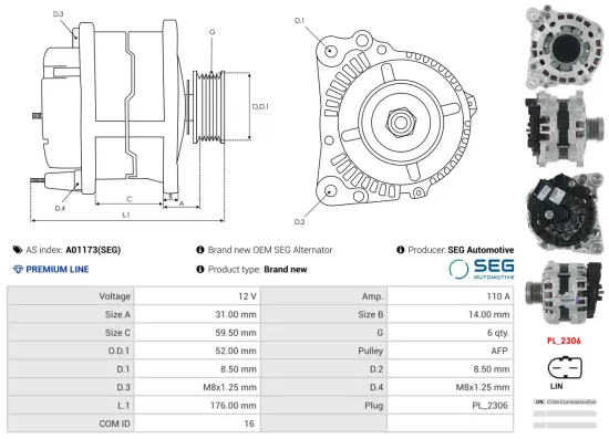 Generator 12 V AS-PL A01173(SEG) Bild Generator 12 V AS-PL A01173(SEG)