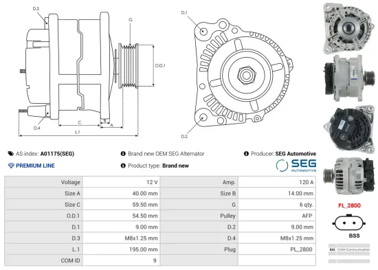 Generator 12 V AS-PL A01175(SEG) Bild Generator 12 V AS-PL A01175(SEG)