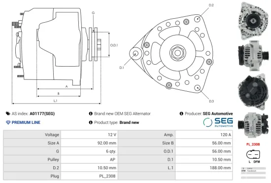Generator 12 V AS-PL A01177(SEG) Bild Generator 12 V AS-PL A01177(SEG)