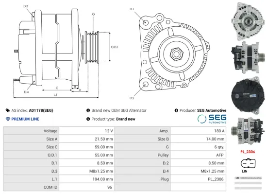 Generator 12 V AS-PL A01178(SEG) Bild Generator 12 V AS-PL A01178(SEG)