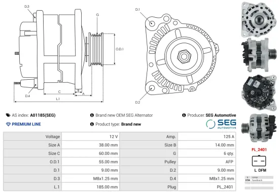 Generator 12 V AS-PL A01185(SEG) Bild Generator 12 V AS-PL A01185(SEG)
