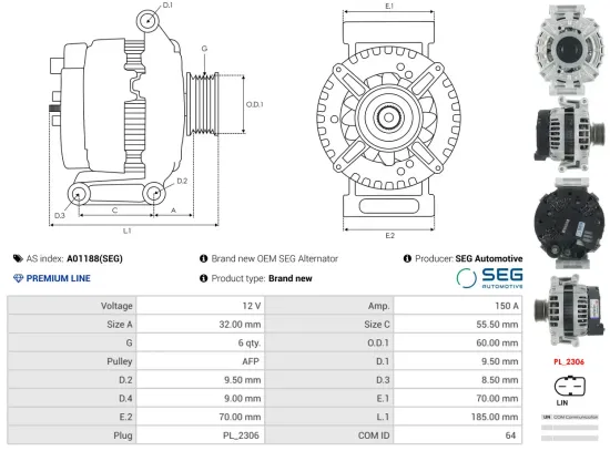 Generator 12 V AS-PL A01188(SEG) Bild Generator 12 V AS-PL A01188(SEG)