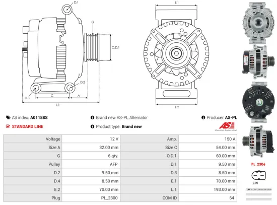 Generator 12 V AS-PL A01188S Bild Generator 12 V AS-PL A01188S