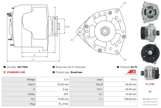 Generator 12 V AS-PL A01192S Bild Generator 12 V AS-PL A01192S