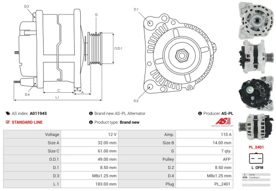 Generator 12 V AS-PL A01194S Bild Generator 12 V AS-PL A01194S