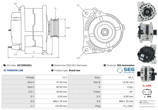 Generator 12 V AS-PL A01209(SEG) Bild Generator 12 V AS-PL A01209(SEG)