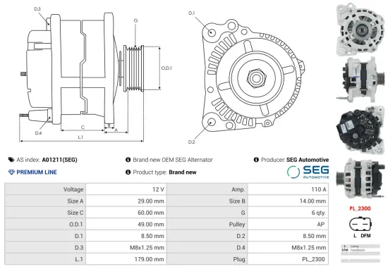 Generator 12 V AS-PL A01211(SEG) Bild Generator 12 V AS-PL A01211(SEG)