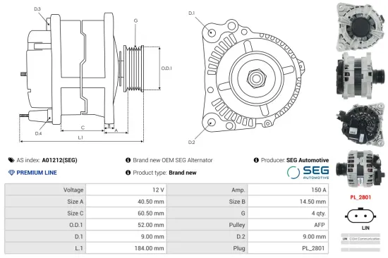 Generator 12 V AS-PL A01212(SEG) Bild Generator 12 V AS-PL A01212(SEG)