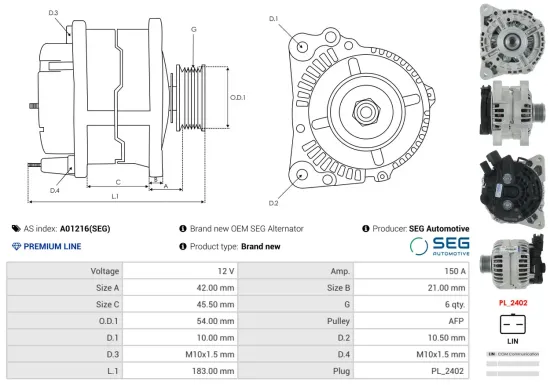 Generator 12 V AS-PL A01216(SEG) Bild Generator 12 V AS-PL A01216(SEG)
