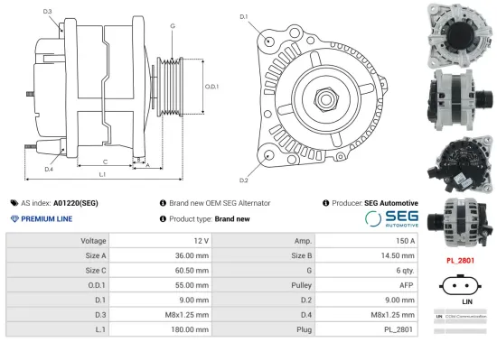 Generator 12 V AS-PL A01220(SEG) Bild Generator 12 V AS-PL A01220(SEG)