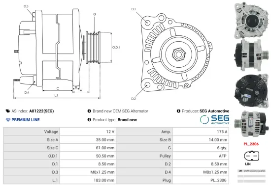 Generator 12 V AS-PL A01222(SEG) Bild Generator 12 V AS-PL A01222(SEG)