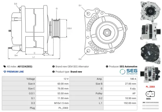 Generator 12 V AS-PL A01224(SEG) Bild Generator 12 V AS-PL A01224(SEG)