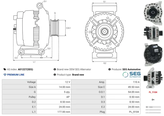 Generator 12 V AS-PL A01227(SEG) Bild Generator 12 V AS-PL A01227(SEG)