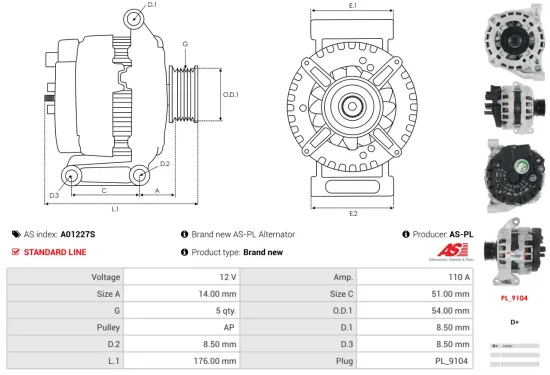 Generator 12 V AS-PL A01227S Bild Generator 12 V AS-PL A01227S