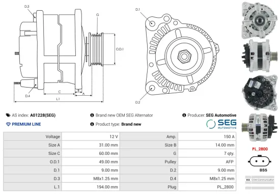 Generator 12 V AS-PL A01228(SEG) Bild Generator 12 V AS-PL A01228(SEG)