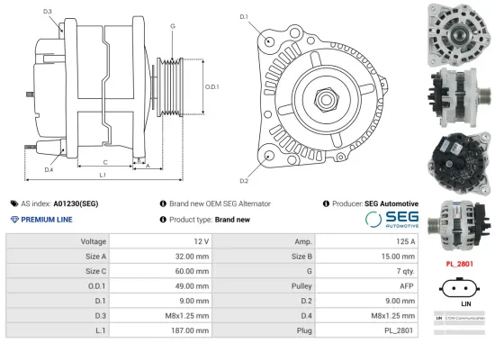 Generator 12 V AS-PL A01230(SEG) Bild Generator 12 V AS-PL A01230(SEG)