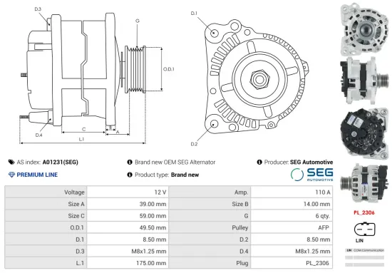 Generator 12 V AS-PL A01231(SEG) Bild Generator 12 V AS-PL A01231(SEG)