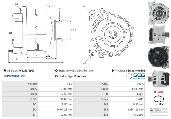 Generator 12 V AS-PL A01233(SEG) Bild Generator 12 V AS-PL A01233(SEG)