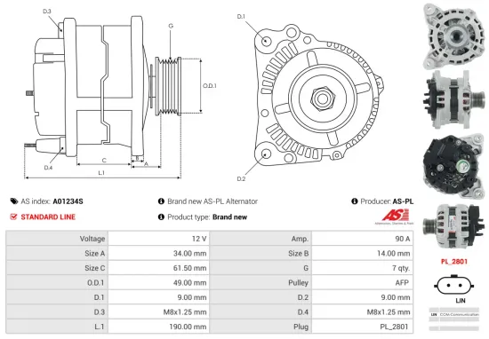 Generator 12 V AS-PL A01234S Bild Generator 12 V AS-PL A01234S