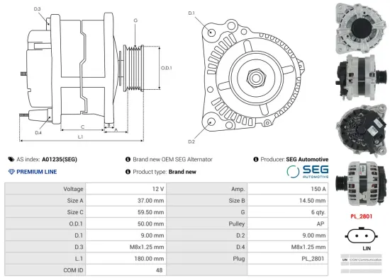 Generator 12 V AS-PL A01235(SEG) Bild Generator 12 V AS-PL A01235(SEG)
