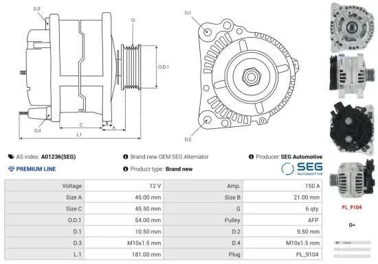 Generator 12 V AS-PL A01236(SEG) Bild Generator 12 V AS-PL A01236(SEG)