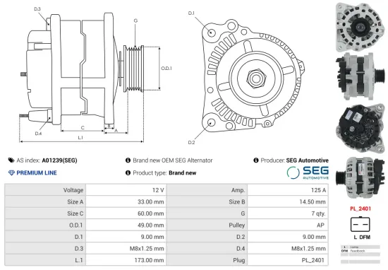 Generator 12 V AS-PL A01239(SEG) Bild Generator 12 V AS-PL A01239(SEG)